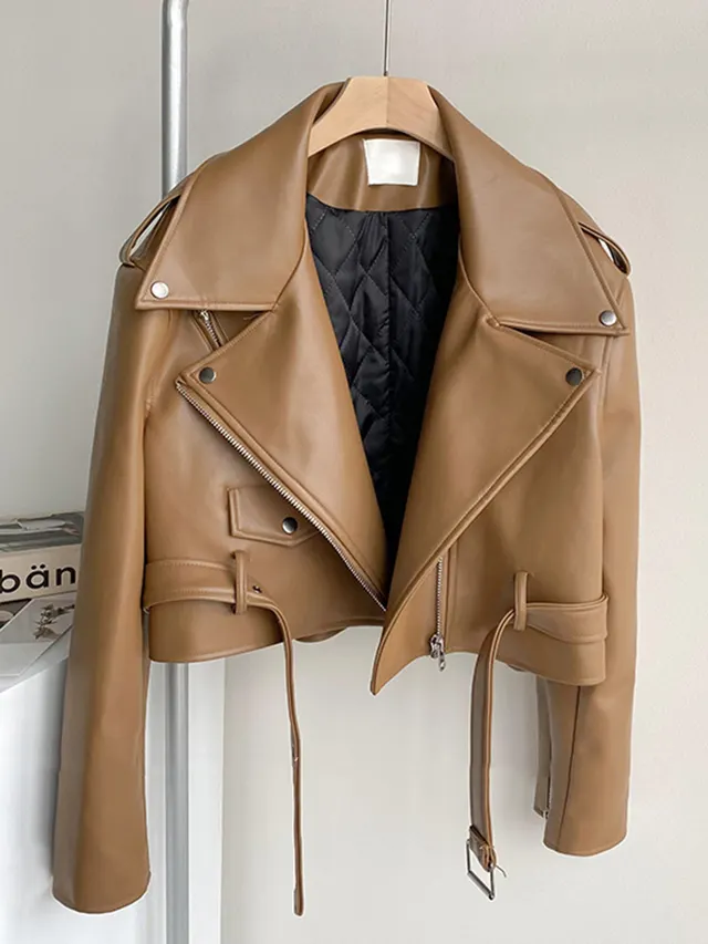 Fashion Brown Motorcycle Leather Coat Women Brown - Shop at LoveMi