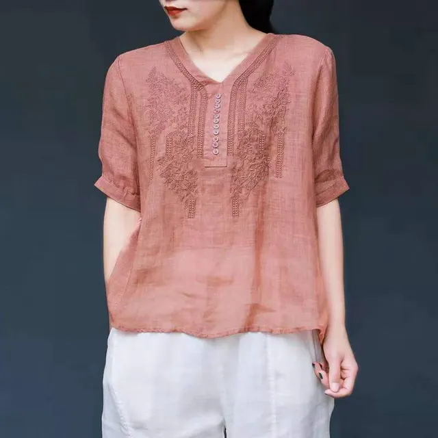 Women's Shirt With Vintage Embroidery Collar Orange - Shop at LoveMi