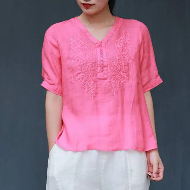 Women's Shirt With Vintage Embroidery Collar Rosecarmine - Shop at LoveMi