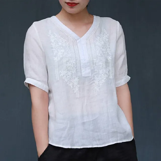 Women's Shirt With Vintage Embroidery Collar White - Shop at LoveMi
