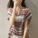New Striped Shirt Women's Short Sleeve Loose - Picture Color-L - View 1