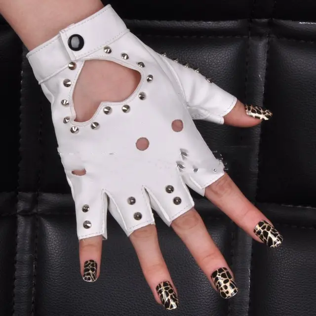 Women's Half Palm PU Leather Gloves Fashion Hollow White - Shop at LoveMi