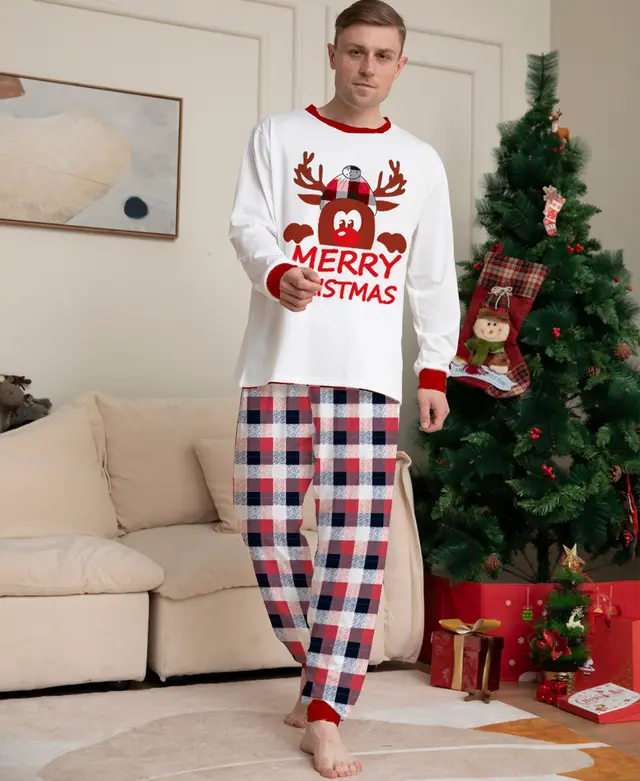 New Style Plaid Deer Christmas Parent child Pajama Suit Pictures - Shop at LoveMi
