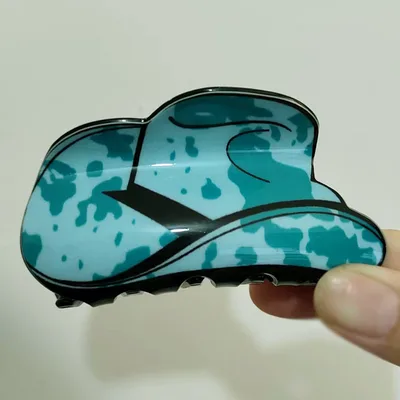 Retro Exotic Acrylic Barrettes Blue Green Cowboy Hat - Shop at LoveMi