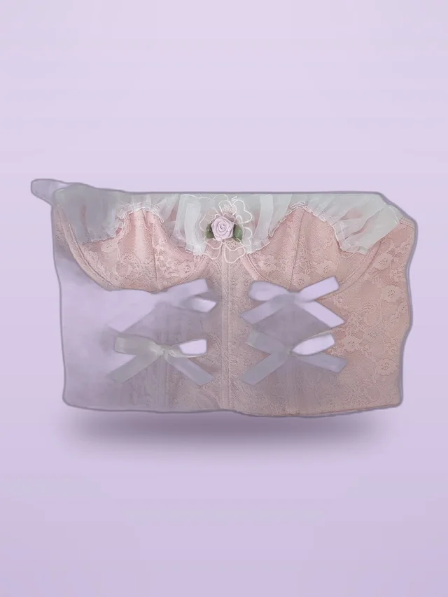 Lace Corset With Bow Mesh Pink - Shop at LoveMi