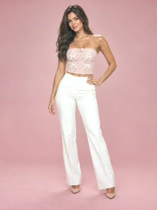 Lace Corset With Bow Mesh - Pink