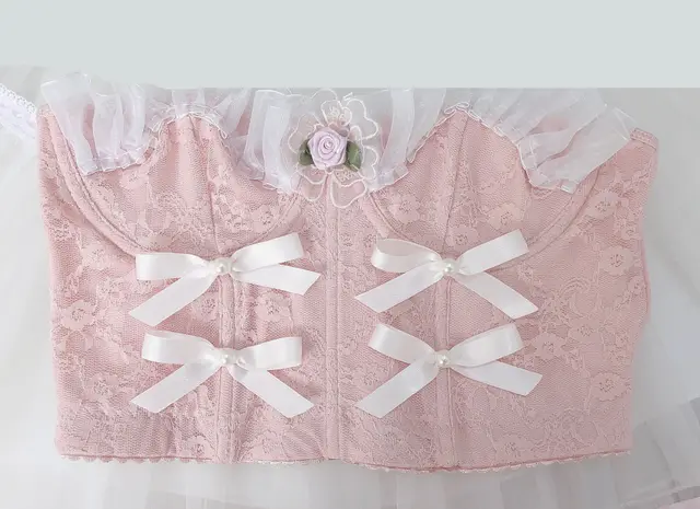 Lace Corset With Bow Mesh Pink - Shop at LoveMi