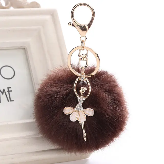 Angel Car Keychain Bag Pendant Simulation Rex Rabbit Hair Mocha - Shop at LoveMi