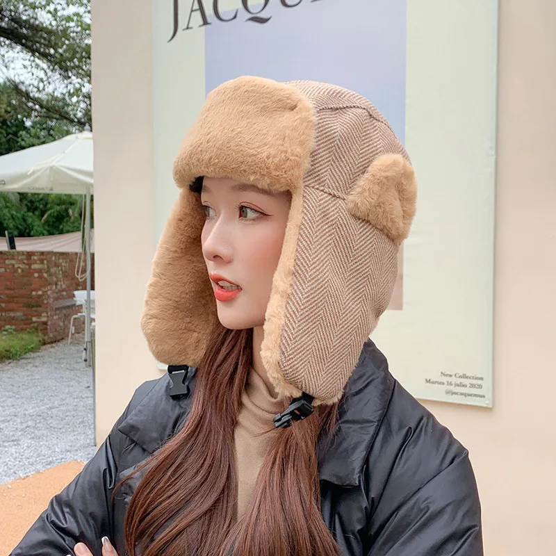 Korean Version Of Wind proof And Cold proof Electric Car Cotton Hat Khaki - Shop at LoveMi
