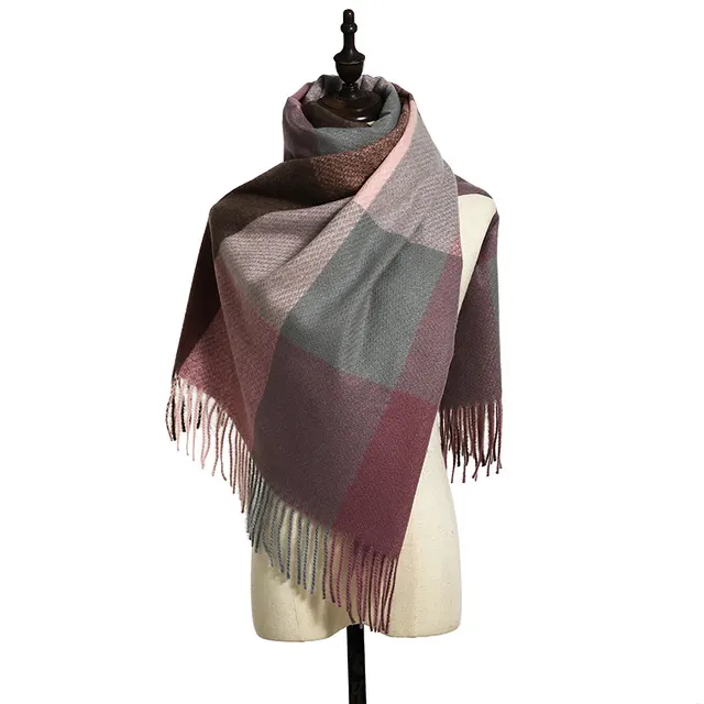 Winter British Style Plaid Fringed Shawl Grey Grid - Shop at LoveMi