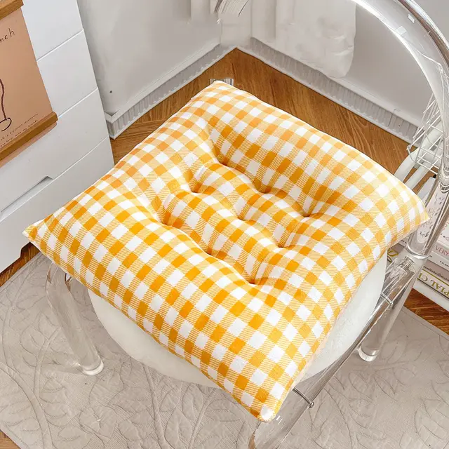 Home Fashion Simple Plush Print Cushion Plaid Yellow - Shop at LoveMi