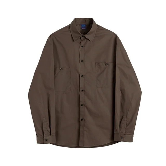 Simple Korean Style Men's Long Sleeved Shirt Loose Handsome Coat Coffee - Shop at LoveMi