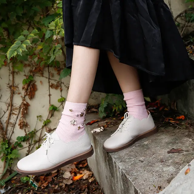 Handmade Pearl Pile Socks Combed Cotton Pink - Shop at LoveMi