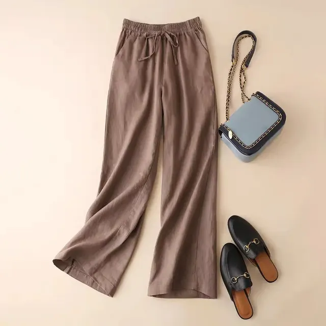 Literature And Art Cotton And Linen Large Casual Wide Leg Pants Women Coffee - Shop at LoveMi