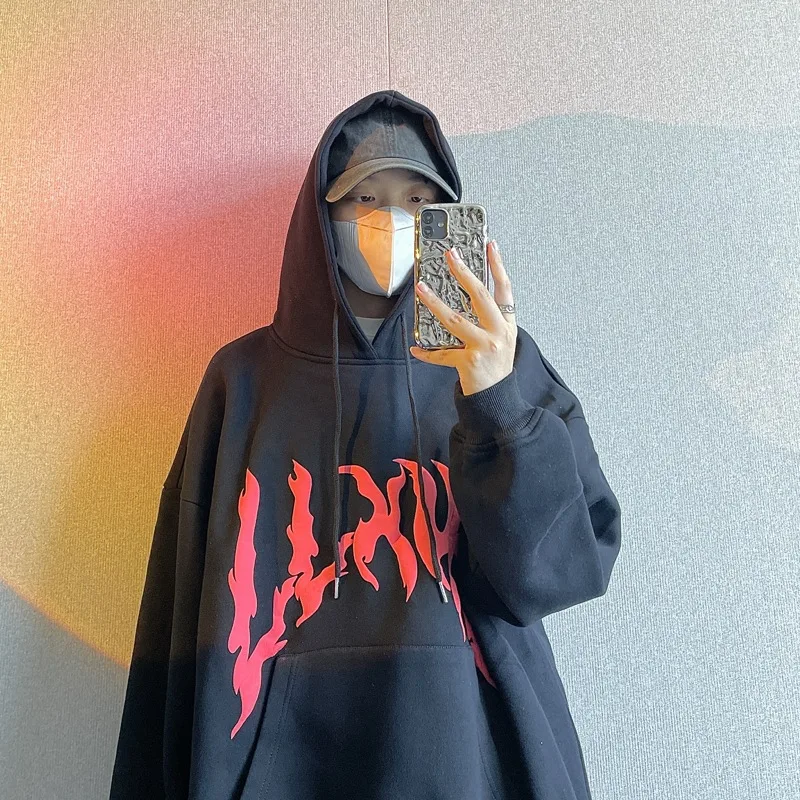 Long Sleeve Men's Loose Casual Hoodie Tide - Black