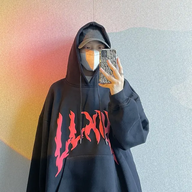 Long Sleeve Men's Loose Casual Hoodie Tide Black - Shop at LoveMi
