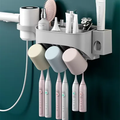 Wall Mounted Mouthwash Cup Set Without Perforation 3Cups Hair Dryer Rack - Shop at LoveMi