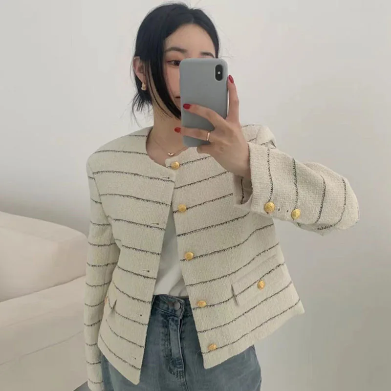 French Round Neck Chic Single Breasted Loose Coat - Beige