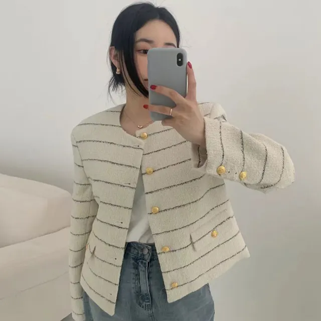 French Round Neck Chic Single Breasted Loose Coat Beige - Shop at LoveMi