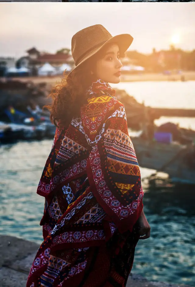 Ethnic Style Bohemian Oversized Sunscreen Beach Scarf Vintage Flower Red - Shop at LoveMi