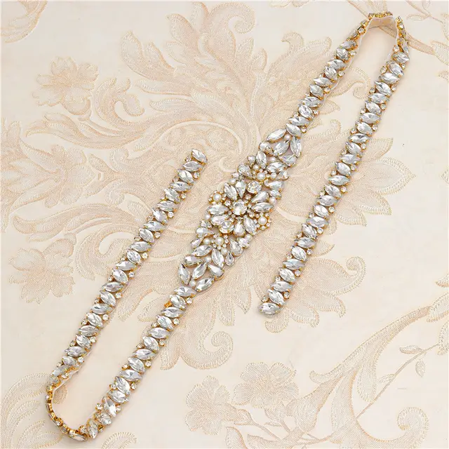 Rhinestone Applique Wedding Dress Waist Jewelry Gold - Shop at LoveMi