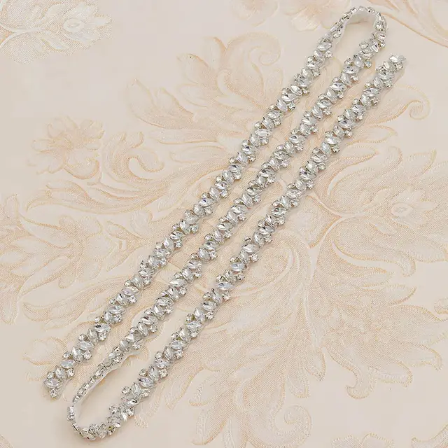 Rhinestone Applique Wedding Dress Waist Jewelry Silver2 - Shop at LoveMi