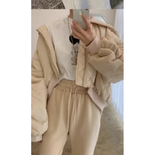 Wrinkle Zip Hooded Cotton Jacket For Warmth Apricot - Shop at LoveMi