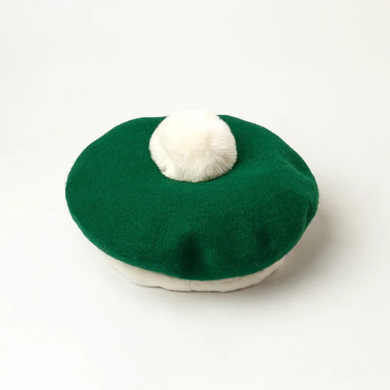 Cute Warm Bud Hat With Hair Ball - Green
