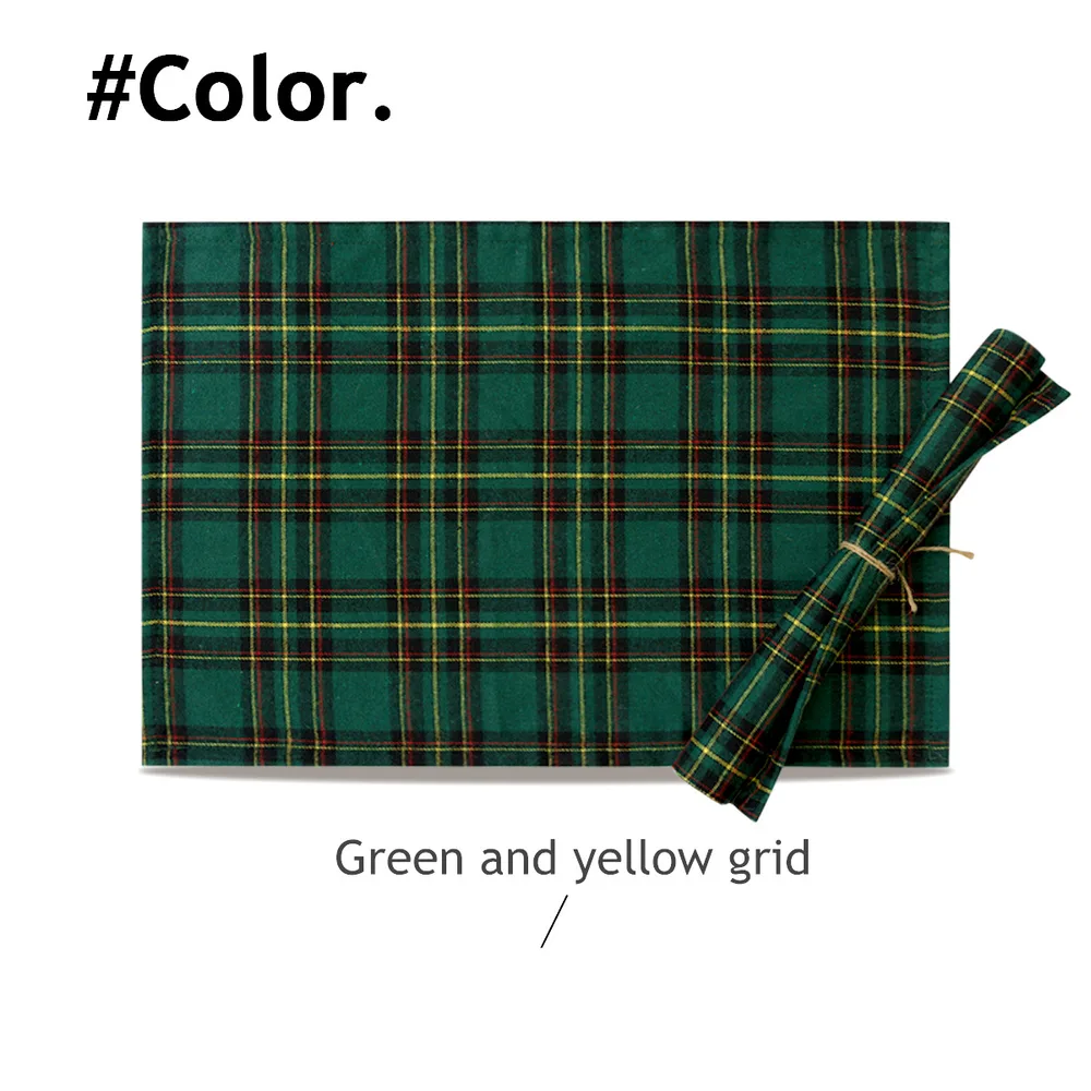 Christmas Series New Year Cloth Plaid Table Flag Insulation Pad - Green Yellow Grid
