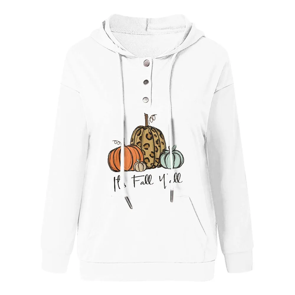 Loose Casual Hooded Drawcord Pocket Button Guard White - Shop at LoveMi