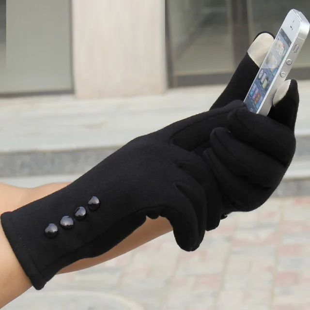 Autumn And Winter New Cashmere Non inverted Velvet Women's Touchscreen Gloves Warm Outdoor Riding Mobile Phone Cotton Gloves Black - Shop at LoveMi