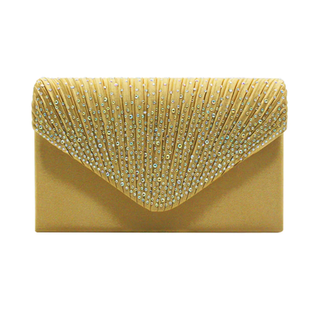 Satin Hot Drilling With Cover Dinner Bag European And American Clutch Chain Cross shoulder Bag Gold - Shop at LoveMi