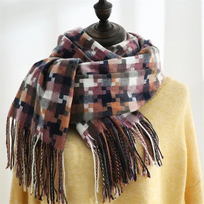 New Plaid Scarf Women Tassel Shawl Fashion Black Purple - Shop at LoveMi