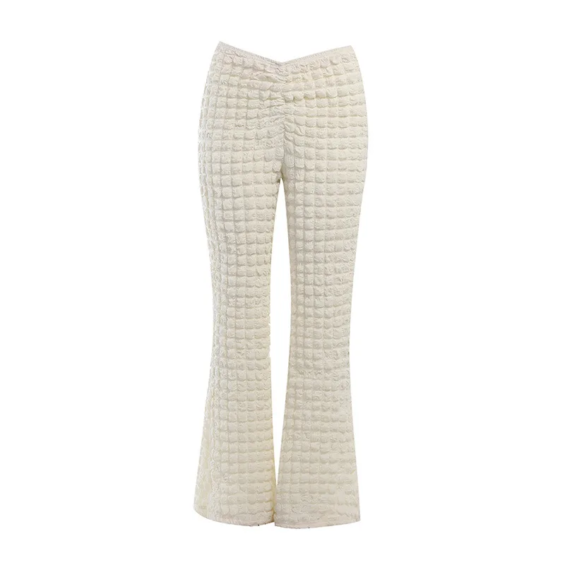 Jacquard Knitted Casual Pants Micro Speaker Apricot - Shop at LoveMi