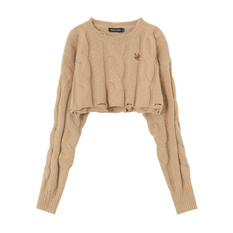 Vintage Navel Short Round Neck Top Khaki - Shop at LoveMi