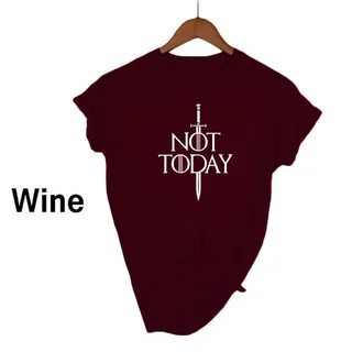 Women's NOT TODAY Letter Printed Casual Loose Short Sleeves T-shirt - Wine Red