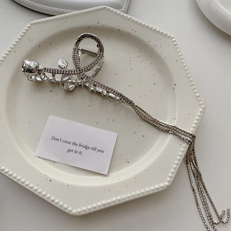 Tassel Chain Metal Hair Grab Plate Clip - Silver