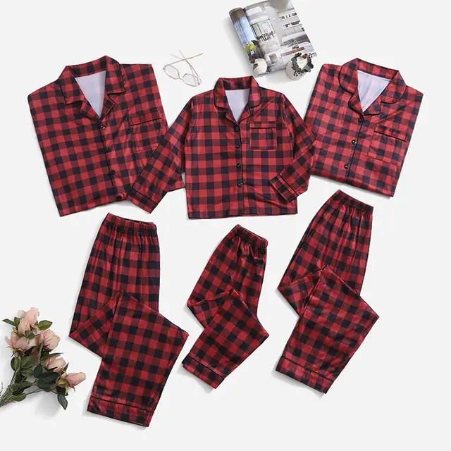 Christmas Family Parent child Striped Pajamas Housewear Suit Checkered Women - Shop at LoveMi