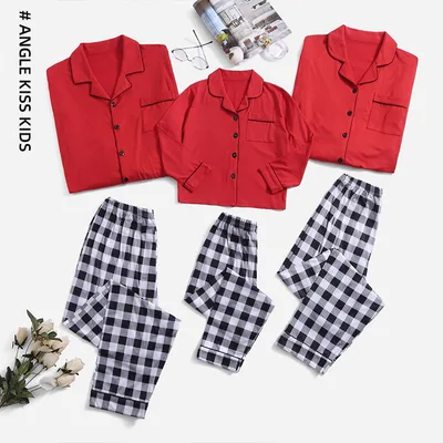 Christmas Family Parent child Striped Pajamas Housewear Suit Color Contrast Women M - Shop at LoveMi