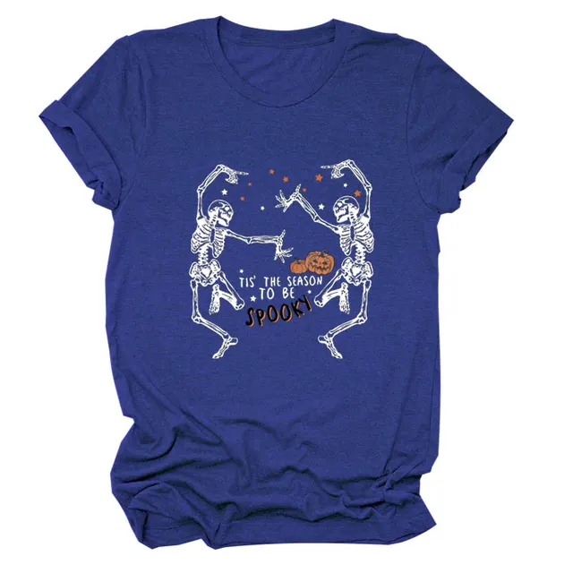 Women's Letter Skull Print Short Sleeve T Shirt Styles17 - Shop at LoveMi