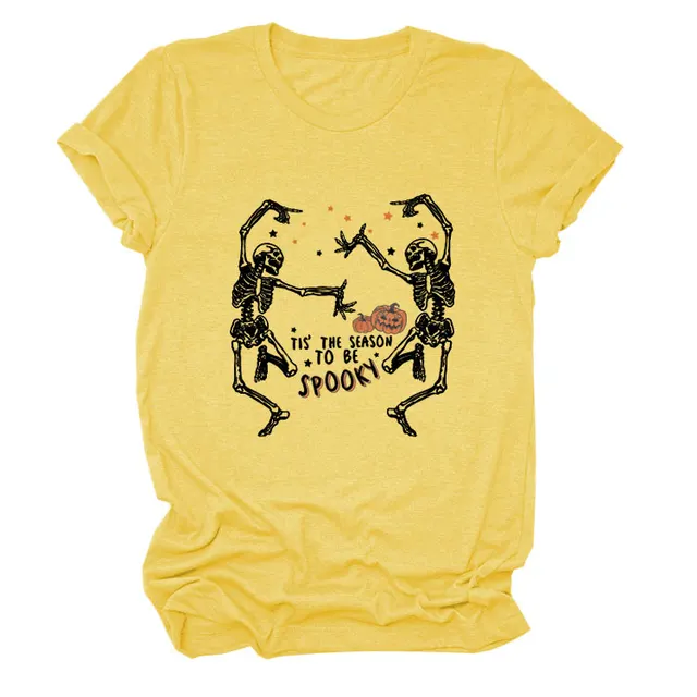 Women's Letter Skull Print Short Sleeve T Shirt Styles7 - Shop at LoveMi