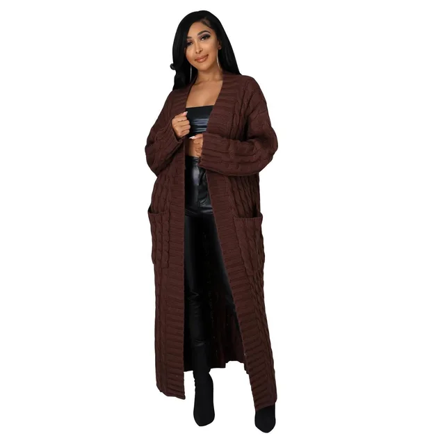 Lazy Pocket Long Twist Sweater Coat Coffee - Shop at LoveMi