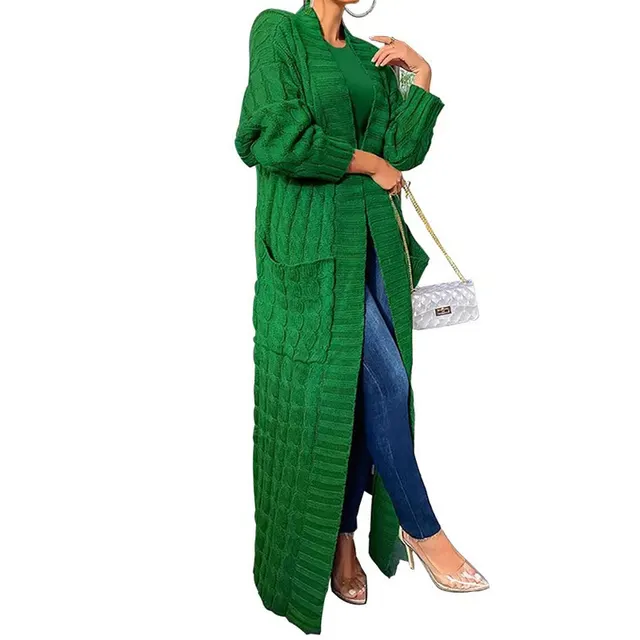 Lazy Pocket Long Twist Sweater Coat Green - Shop at LoveMi