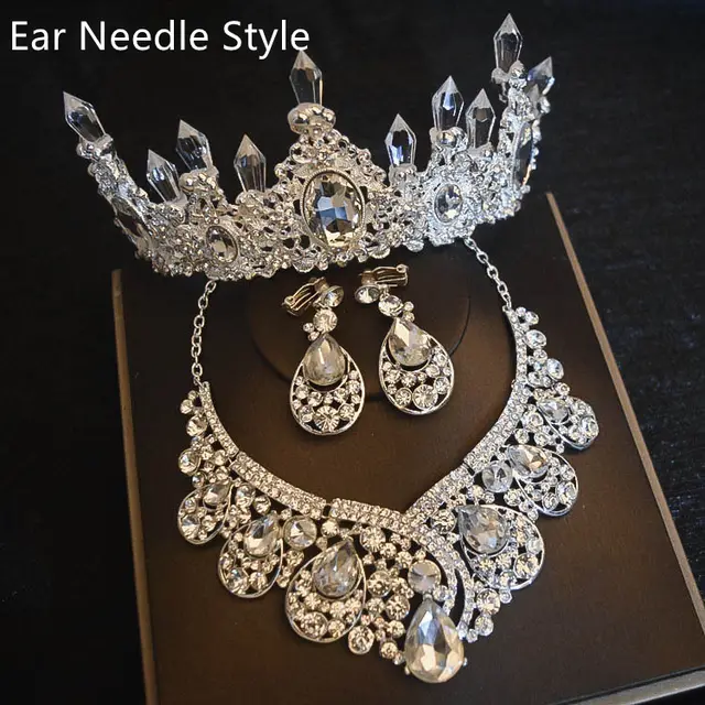 Bridal Headdress Flowers Wedding Hair Accessories Accessories Crown Necklace Earrings Three piece Set Wedding Accessories Auricular Needle Style - Shop at LoveMi