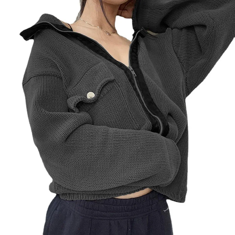 Street Shooting Hipster Loose Long Sleeve Casual Cardigan Grey - Shop at LoveMi