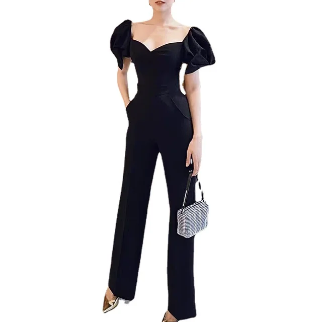 High Waist Slim Black Tube Top Goddess Fan Jumpsuit Black - Shop at LoveMi