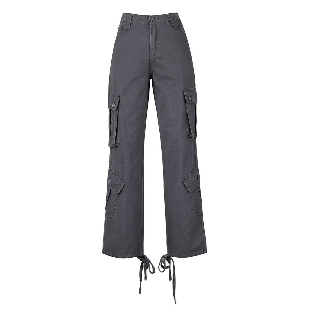 Street Style American Multi Pocket Belt Casual Workwear Jeans Dark Grey - Shop at LoveMi