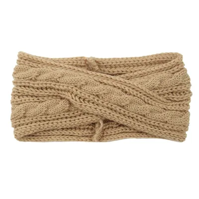 European And American Knitting Twist Cross Wool Hair Band Camel - Shop at LoveMi