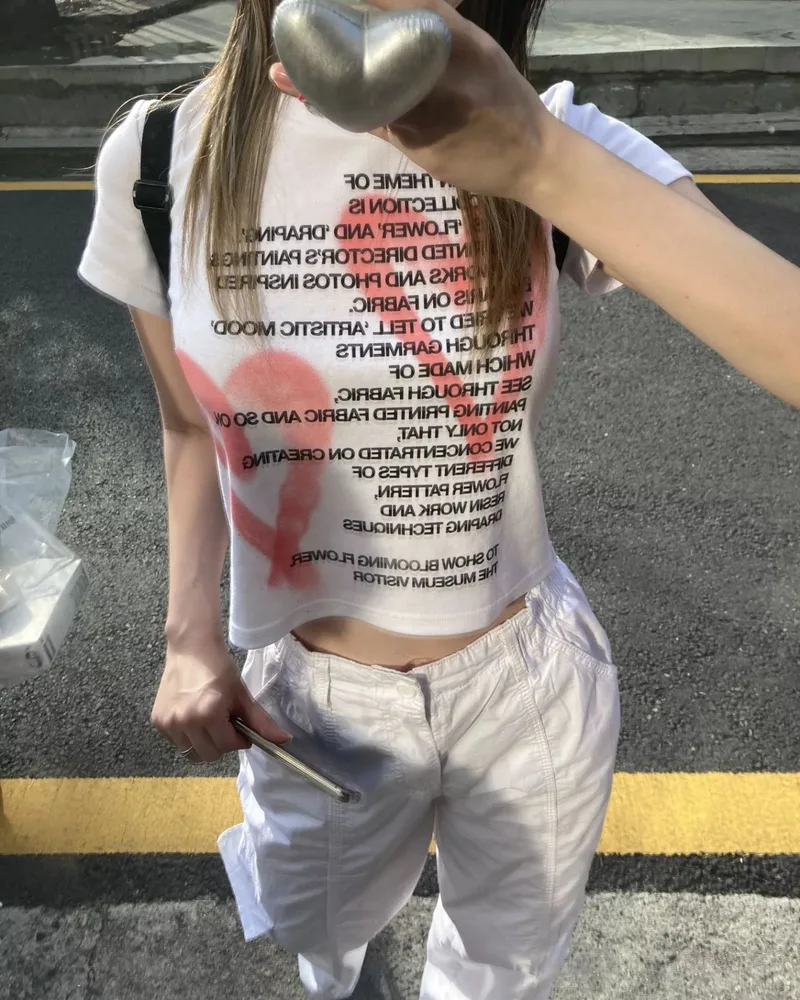 Graffiti Love Letter Slim Short Sleeve T-Shirt - White Red
