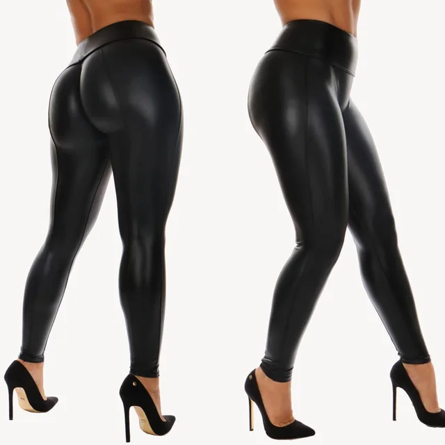 Pu Yoga Leggings Exercise Fitness Pants Women Black - Shop at LoveMi